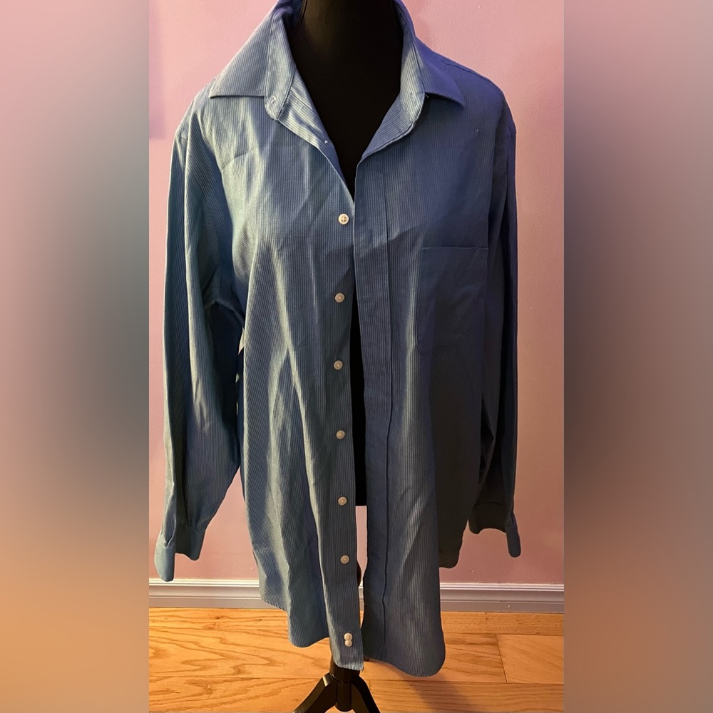 Mens blue long sleeve button up dress shirt size 17-35